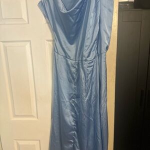 SHEIN Blue Asymmetrical Ruched Gown with Cowl Neck